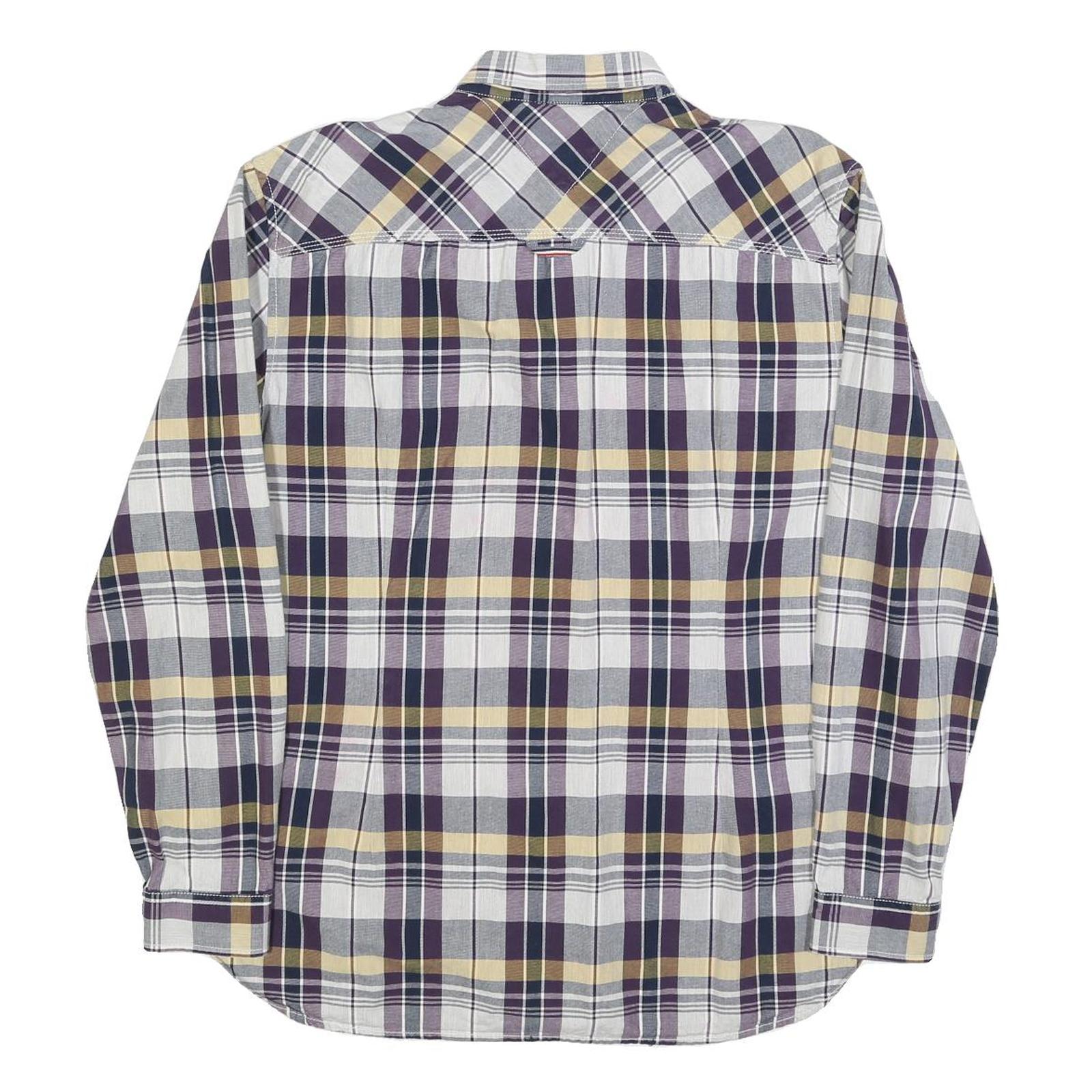TOMMY HILFIGER Mens Blue Beige Check Shirt XL Classic Button-Down Long Sleeve
