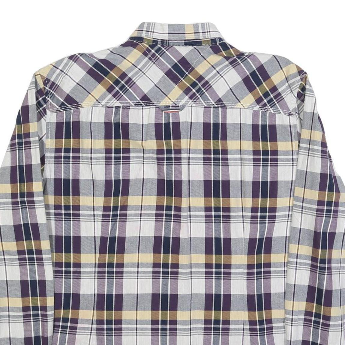 TOMMY HILFIGER Mens Blue Beige Check Shirt XL Classic Button-Down Long Sleeve