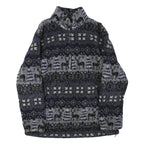 WOOLRICH Mens Blue Black Zip Jacket L Polyester Blend Patterned Fleece Winter