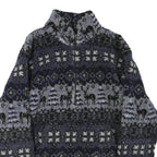 WOOLRICH Mens Blue Black Zip Jacket L Polyester Blend Patterned Fleece Winter