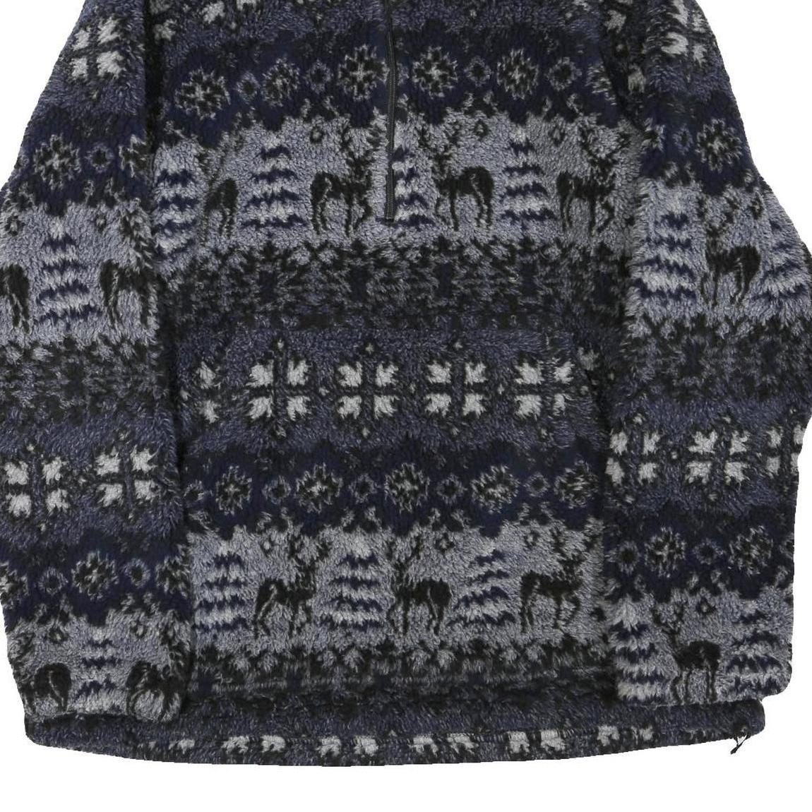 WOOLRICH Mens Blue Black Zip Jacket L Polyester Blend Patterned Fleece Winter