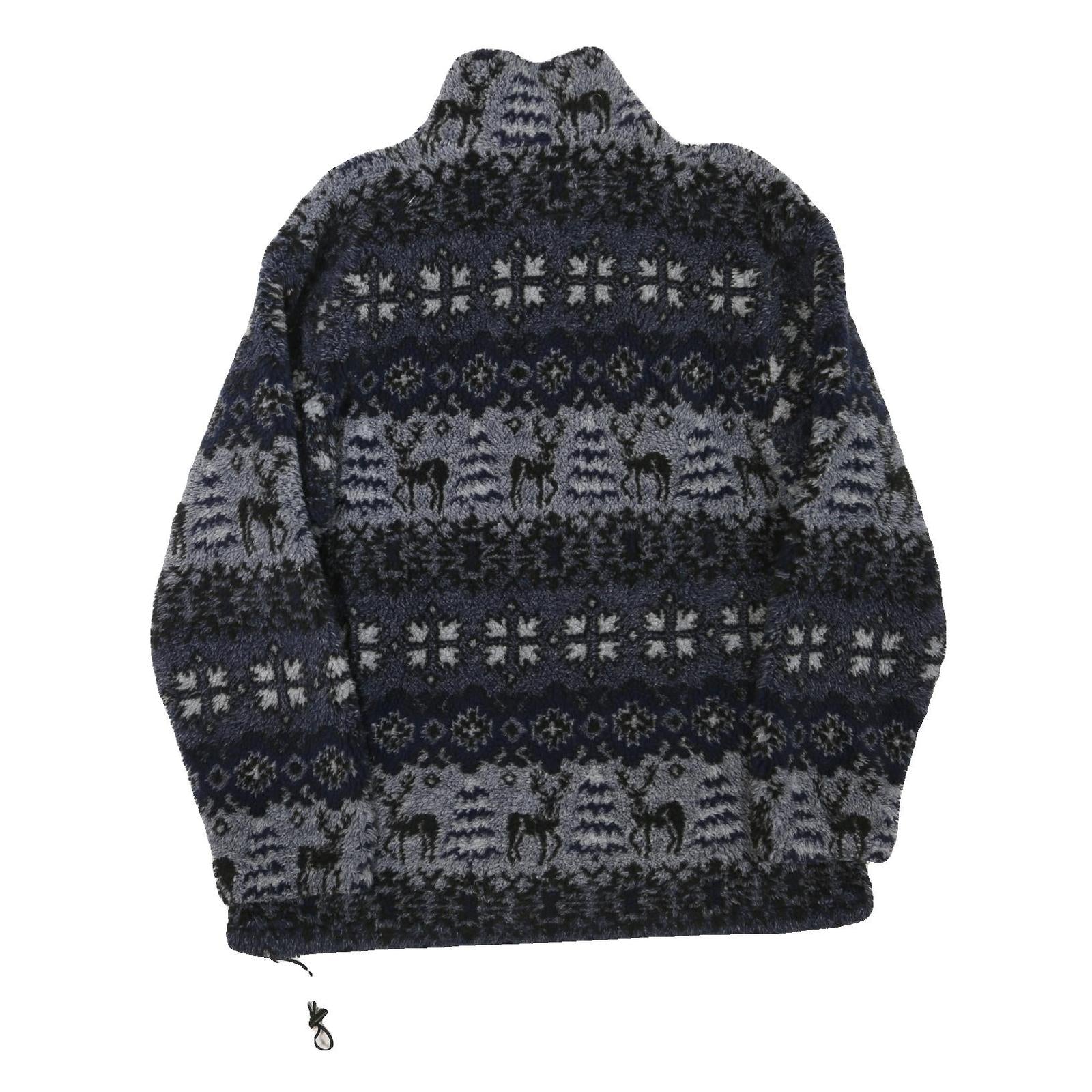 WOOLRICH Mens Blue Black Zip Jacket L Polyester Blend Patterned Fleece Winter