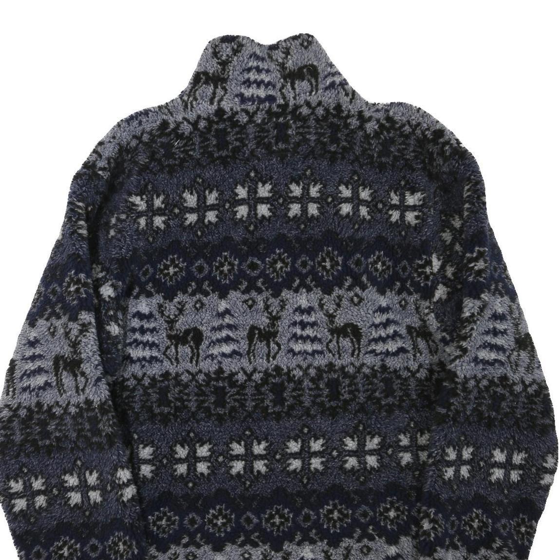 WOOLRICH Mens Blue Black Zip Jacket L Polyester Blend Patterned Fleece Winter