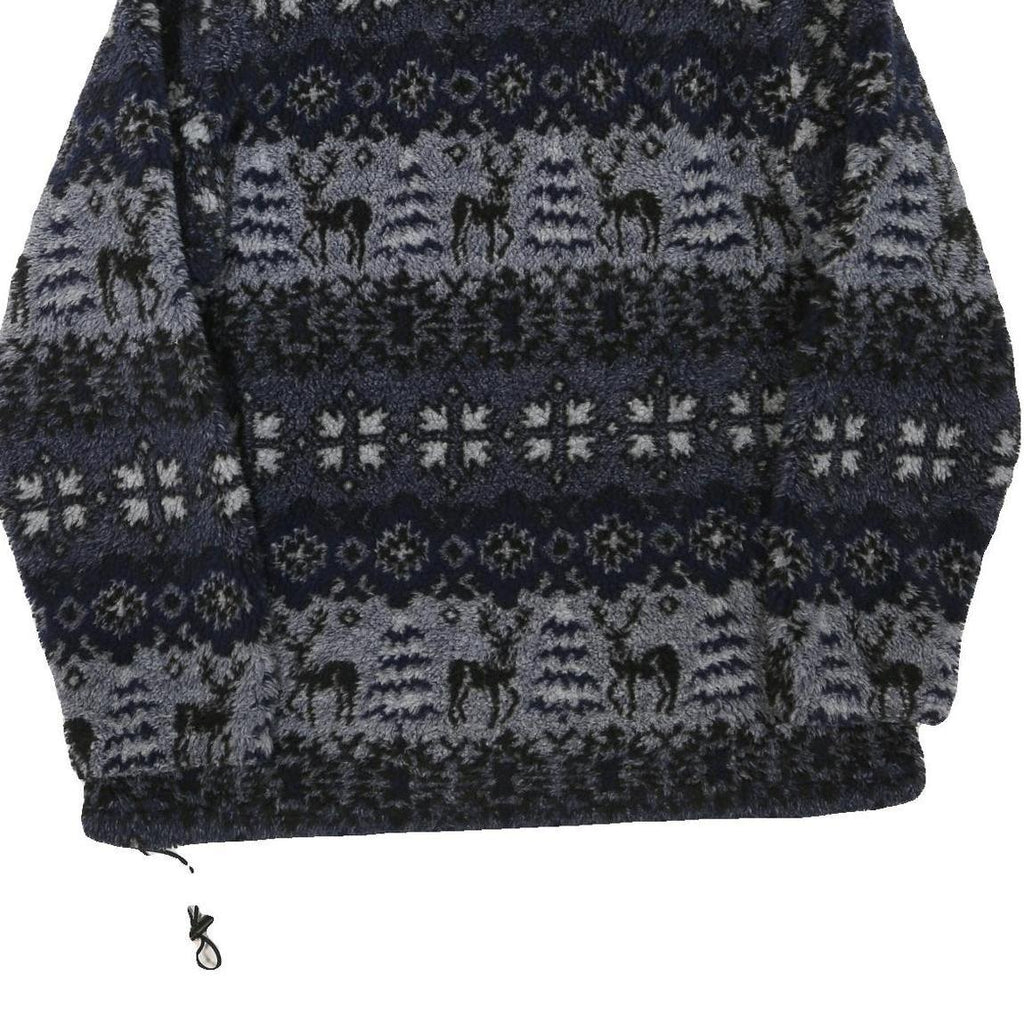 WOOLRICH Mens Blue Black Zip Jacket L Polyester Blend Patterned Fleece Winter