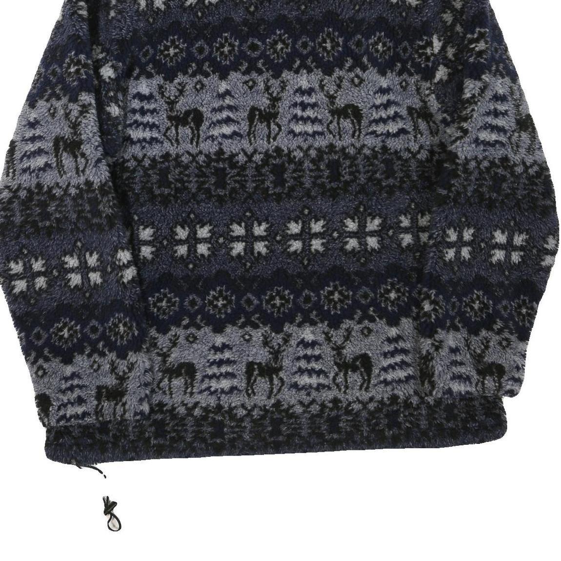 WOOLRICH Mens Blue Black Zip Jacket L Polyester Blend Patterned Fleece Winter