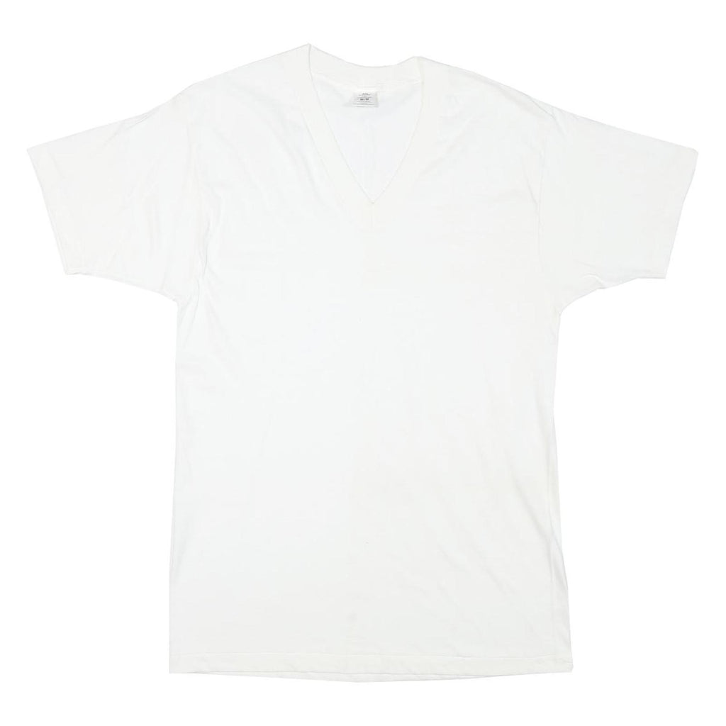 STAFFORD Mens White V-Neck T-Shirt M Cotton Blend Short Sleeve Plain Casual