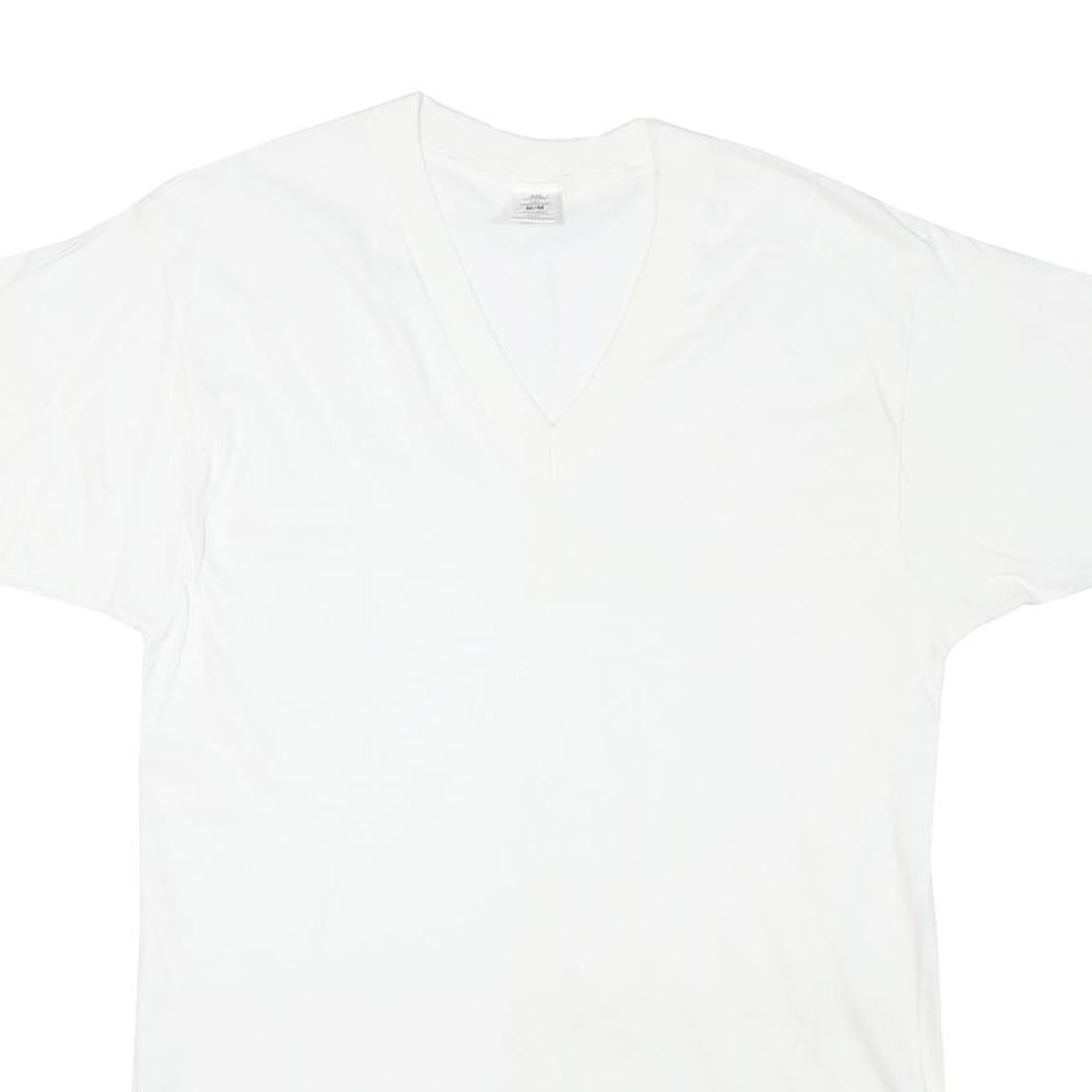 STAFFORD Mens White V-Neck T-Shirt M Cotton Blend Short Sleeve Plain Casual