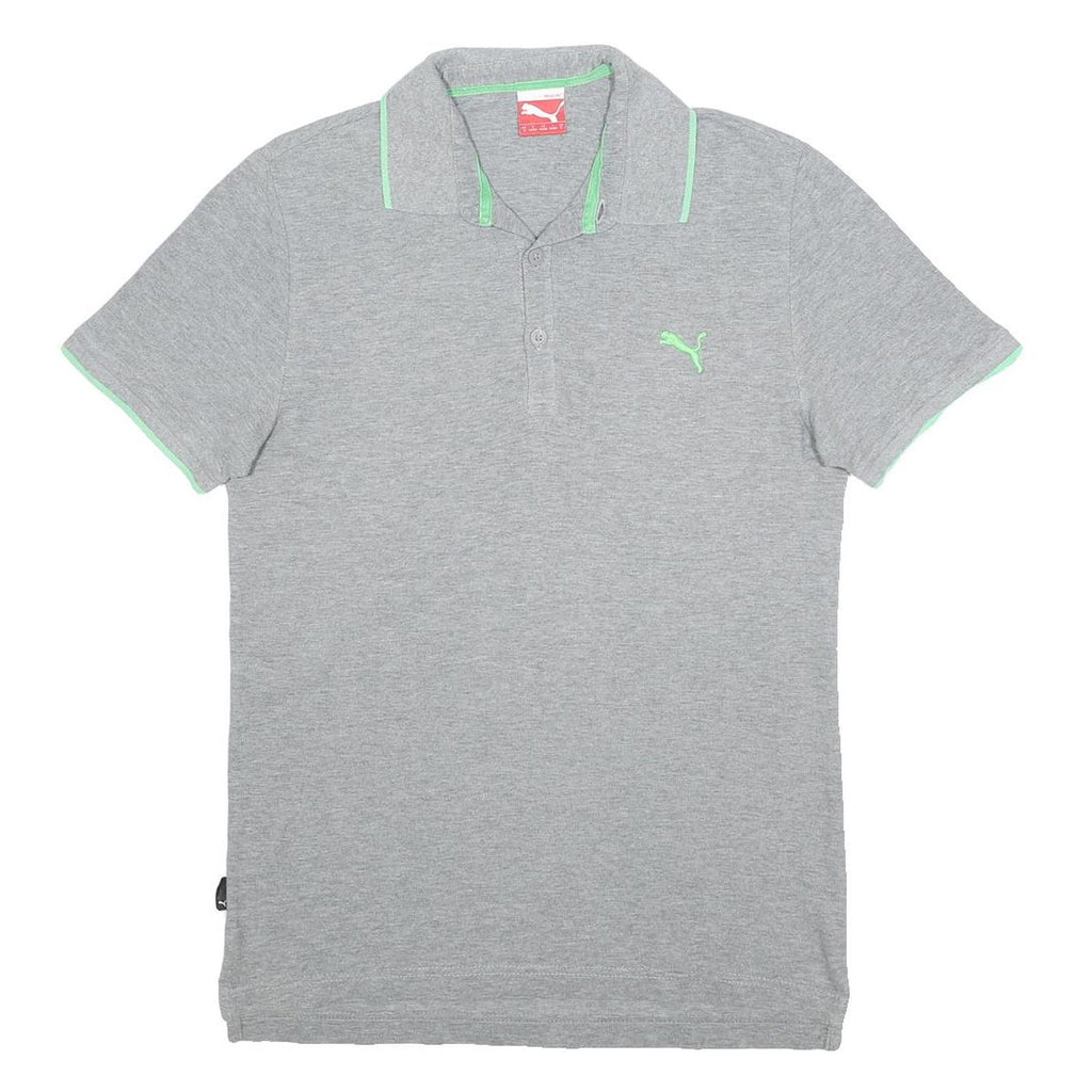 PUMA Mens Grey & Green Polo Shirt S Cotton Short Sleeve Sport Casual
