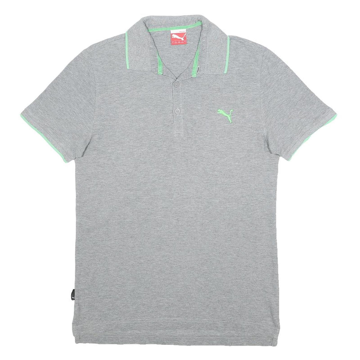 PUMA Mens Grey & Green Polo Shirt S Cotton Short Sleeve Sport Casual