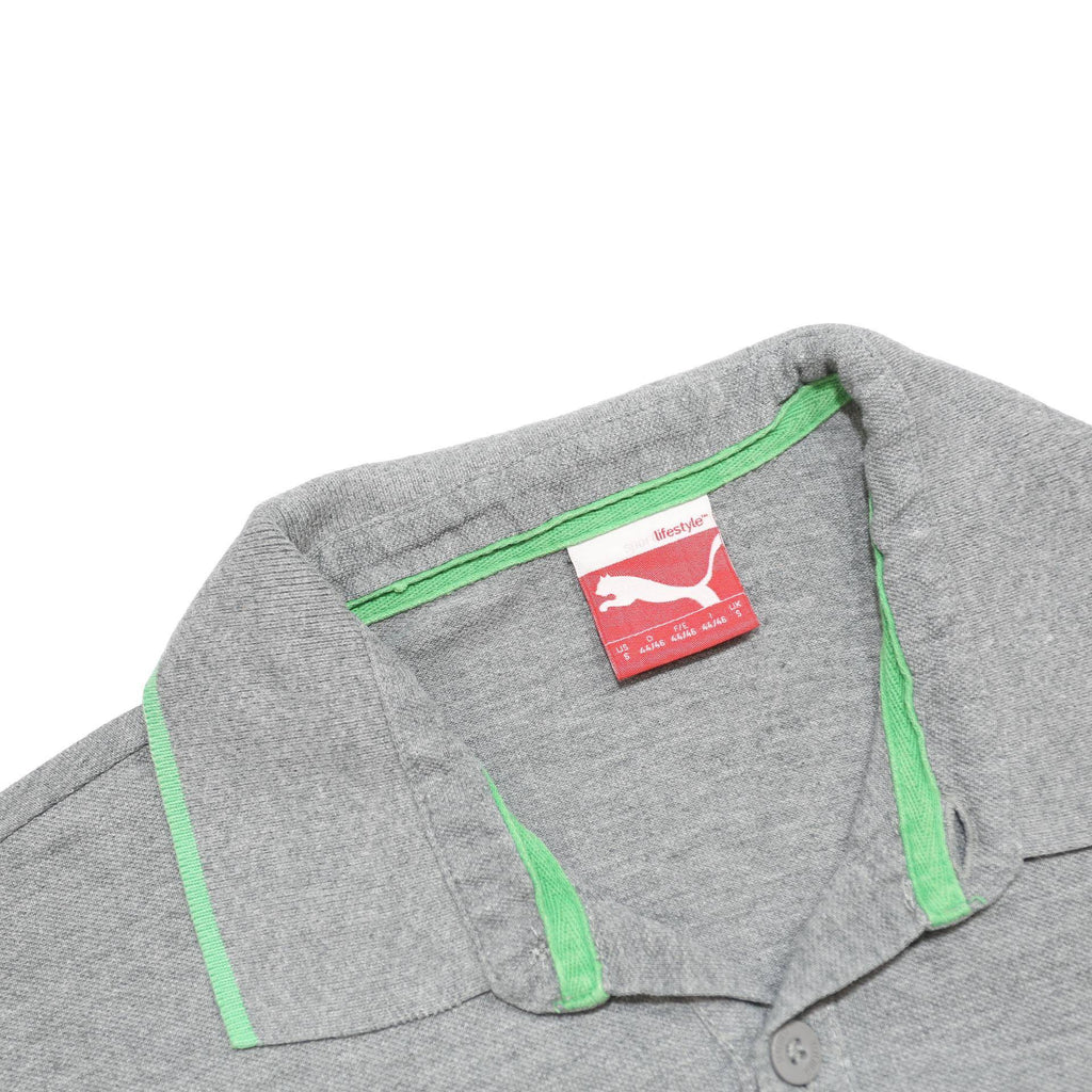PUMA Mens Grey & Green Polo Shirt S Cotton Short Sleeve Sport Casual