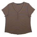 M & CO Womens Brown & Black Striped Top Short Sleeve V-Neck Button UK 18