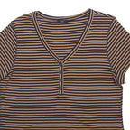 M & CO Womens Brown & Black Striped Top Short Sleeve V-Neck Button UK 18