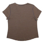 M & CO Womens Brown & Black Striped Top Short Sleeve V-Neck Button UK 18