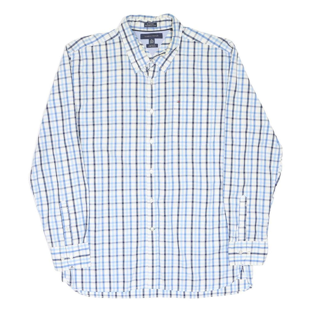 TOMMY HILFIGER Mens Blue & White Checked Shirt XL Cotton Button Down Casual