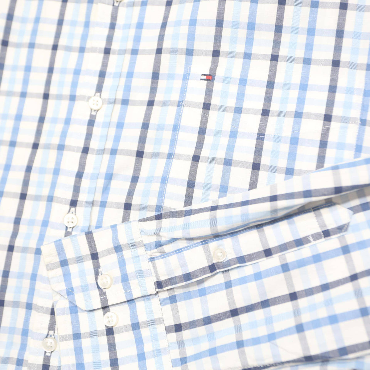 TOMMY HILFIGER Mens Blue & White Checked Shirt XL Cotton Button Down Casual