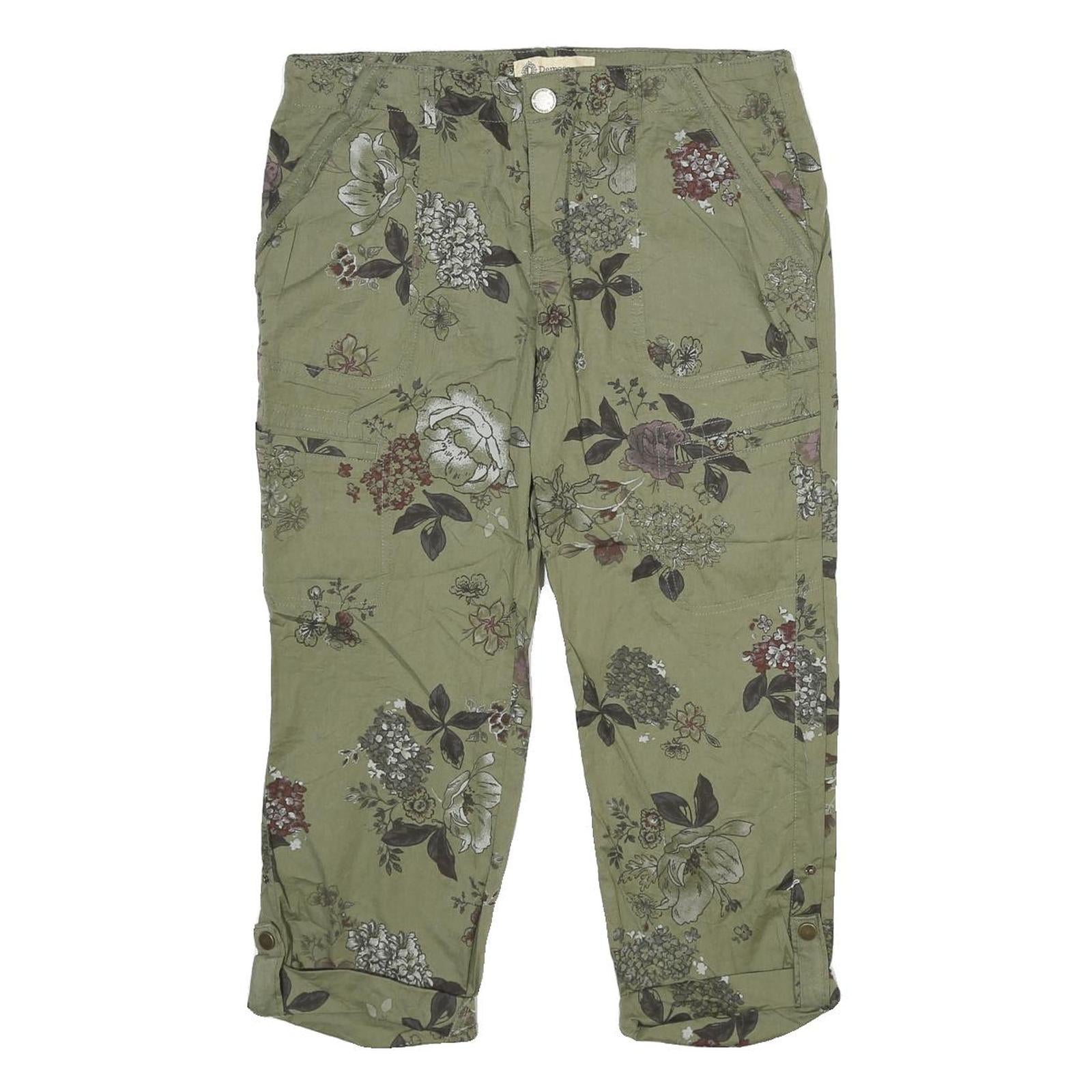 DEMOCRACY Womens Shorts Green Floral Casual UK 12 W32 Cotton Blend