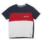 NAUTICA Mens Navy & Red & White Colorblock T-Shirt S Short Sleeve Crew Neck Logo