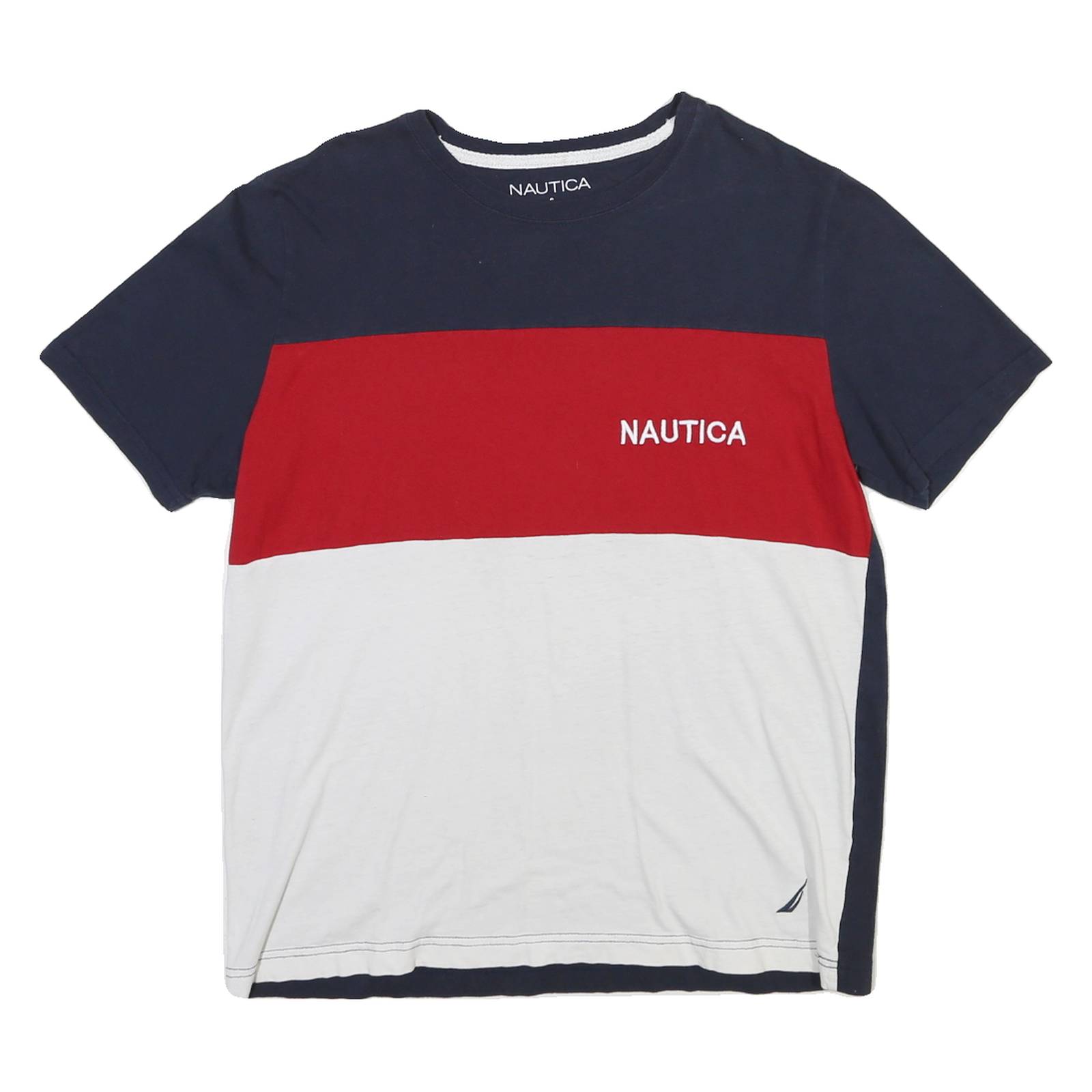 NAUTICA Mens Navy & Red & White Colorblock T-Shirt S Short Sleeve Crew Neck Logo