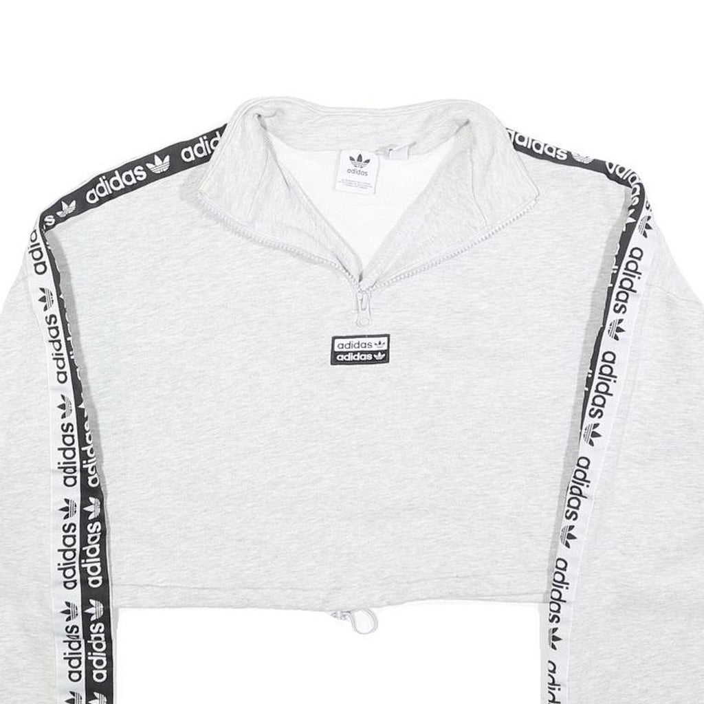 ADIDAS Womens Grey & Black Cropped Half Zip Sweatshirt UK 6 Logo Tape
