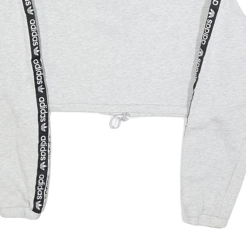 ADIDAS Womens Grey & Black Cropped Half Zip Sweatshirt UK 6 Logo Tape