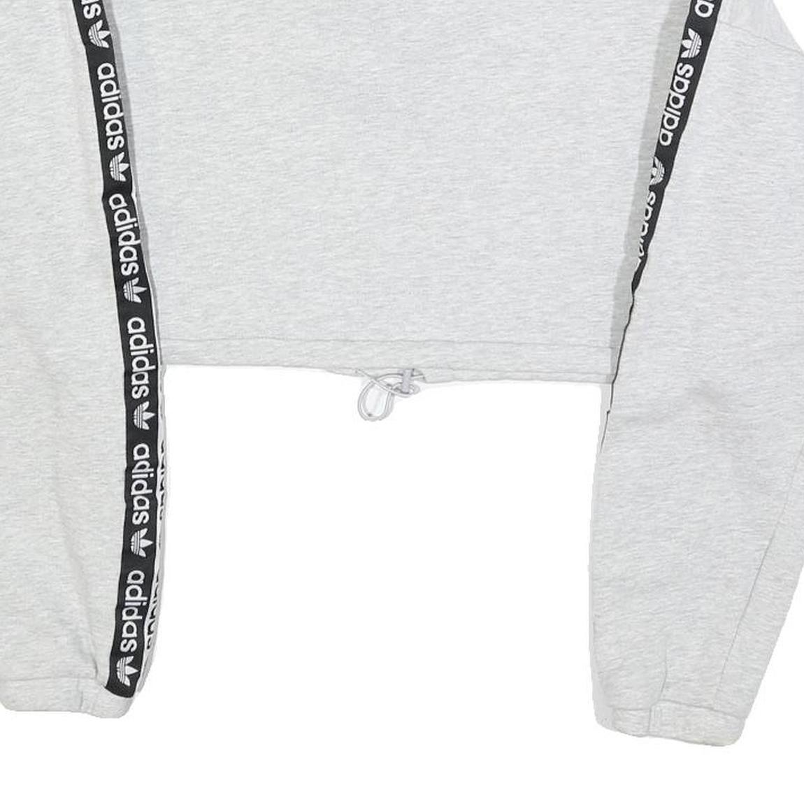 ADIDAS Womens Grey & Black Cropped Half Zip Sweatshirt UK 6 Logo Tape