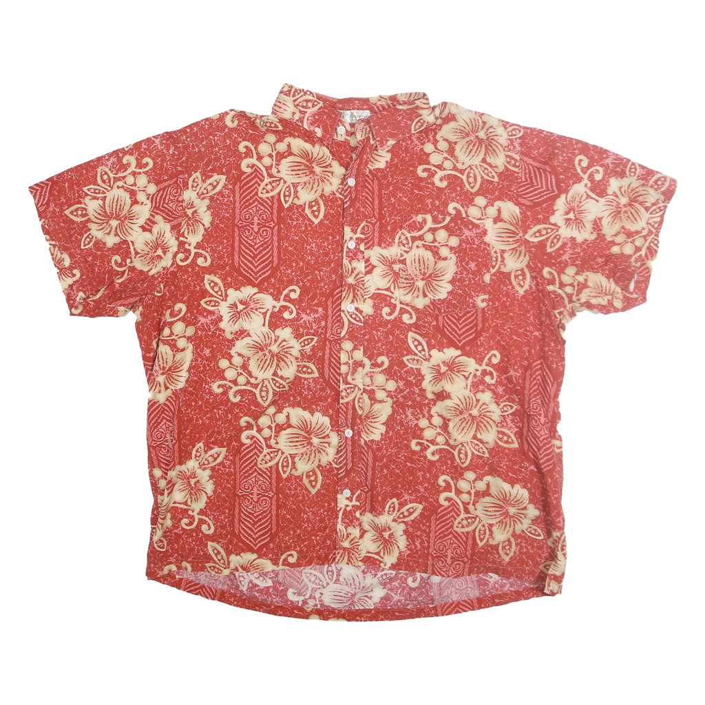 TAOROA Mens Red & Cream Floral Pattern Cotton Shirt 2XL Casual Summer Beachwear