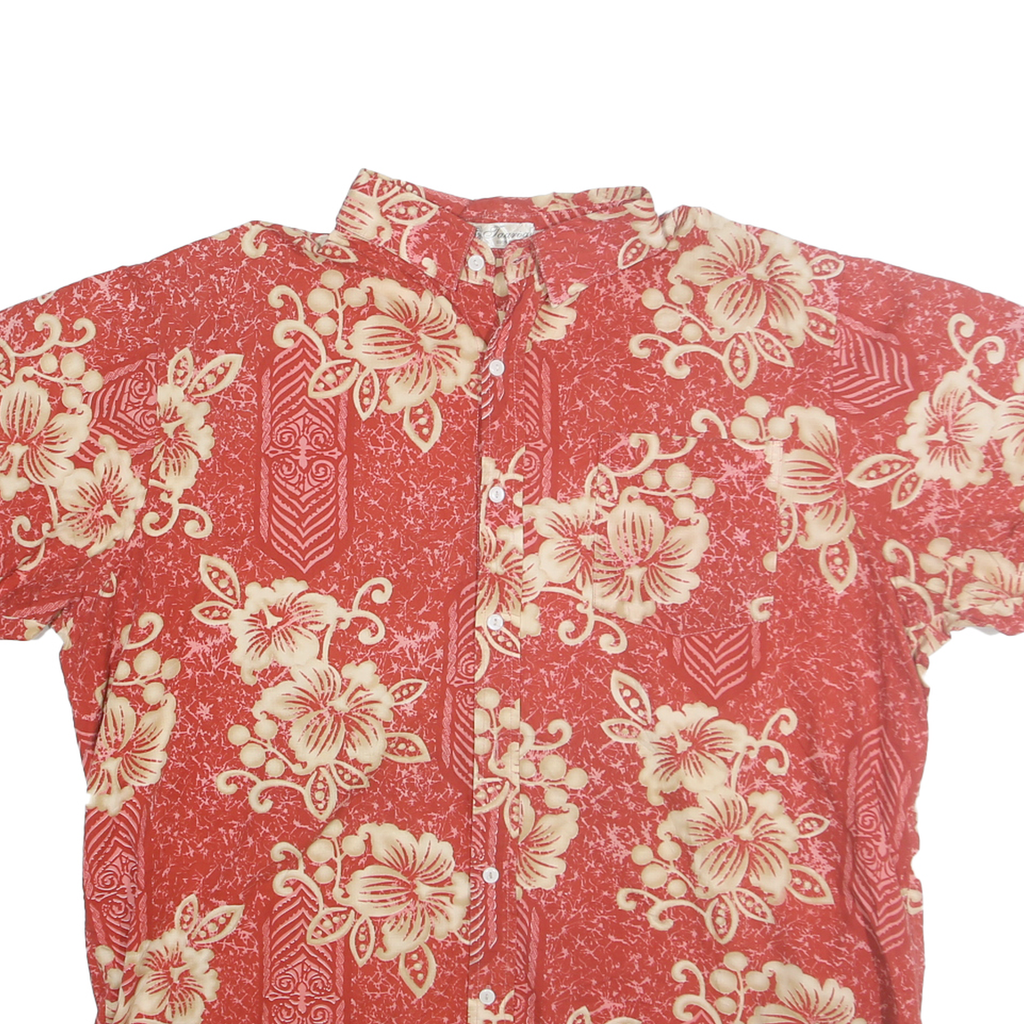 TAOROA Mens Red & Cream Floral Pattern Cotton Shirt 2XL Casual Summer Beachwear