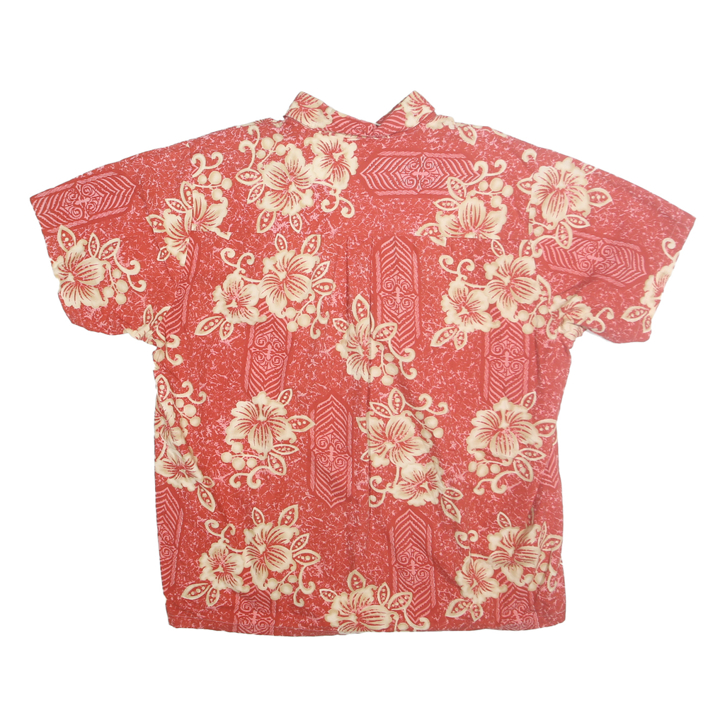TAOROA Mens Red & Cream Floral Pattern Cotton Shirt 2XL Casual Summer Beachwear