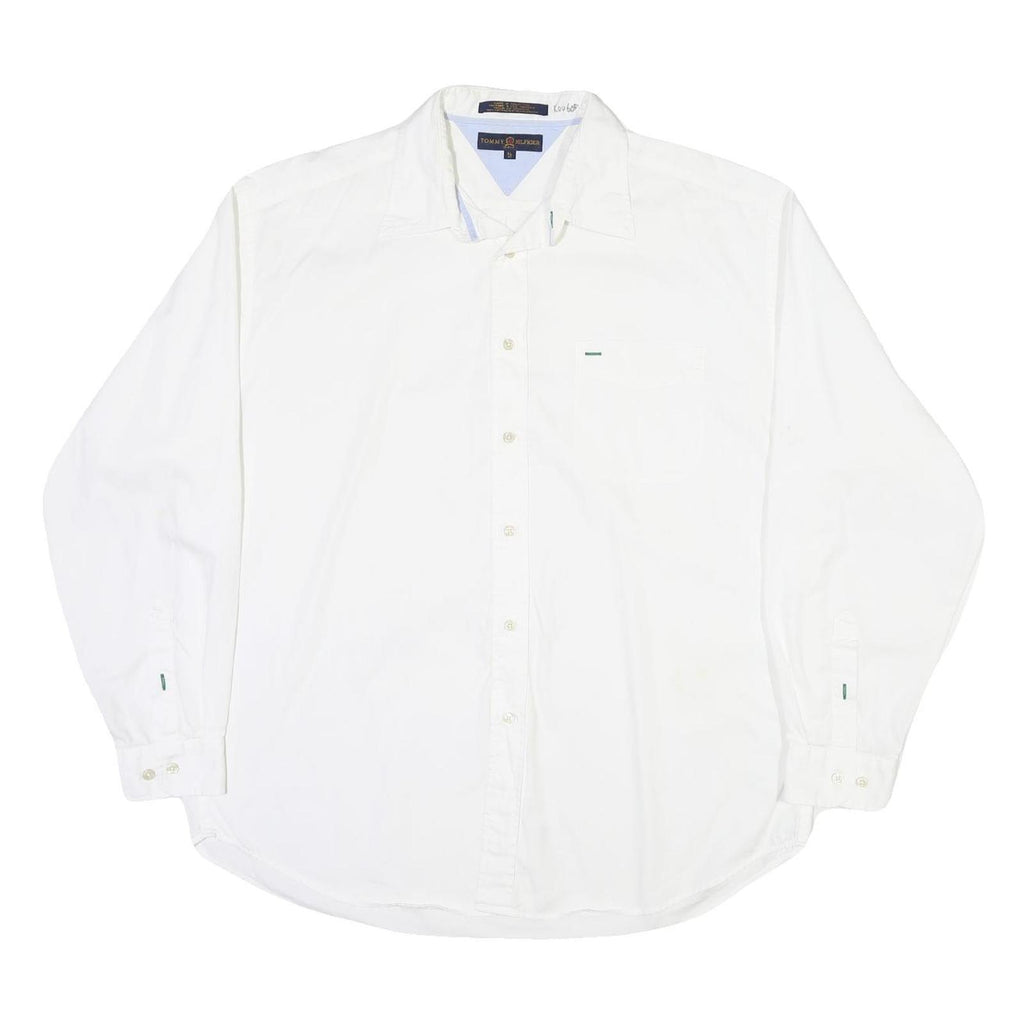 TOMMY HILFIGER Mens White Cotton Blend Shirt XL Classic Long Sleeve Button Down
