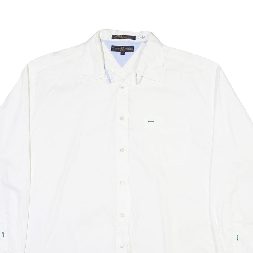 TOMMY HILFIGER Mens White Cotton Blend Shirt XL Classic Long Sleeve Button Down