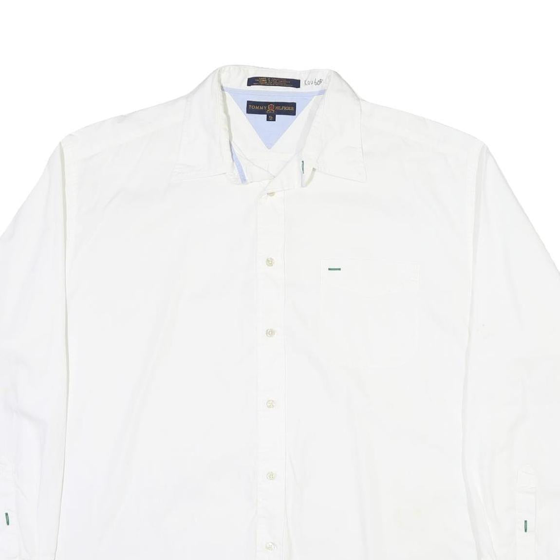 TOMMY HILFIGER Mens White Cotton Blend Shirt XL Classic Long Sleeve Button Down