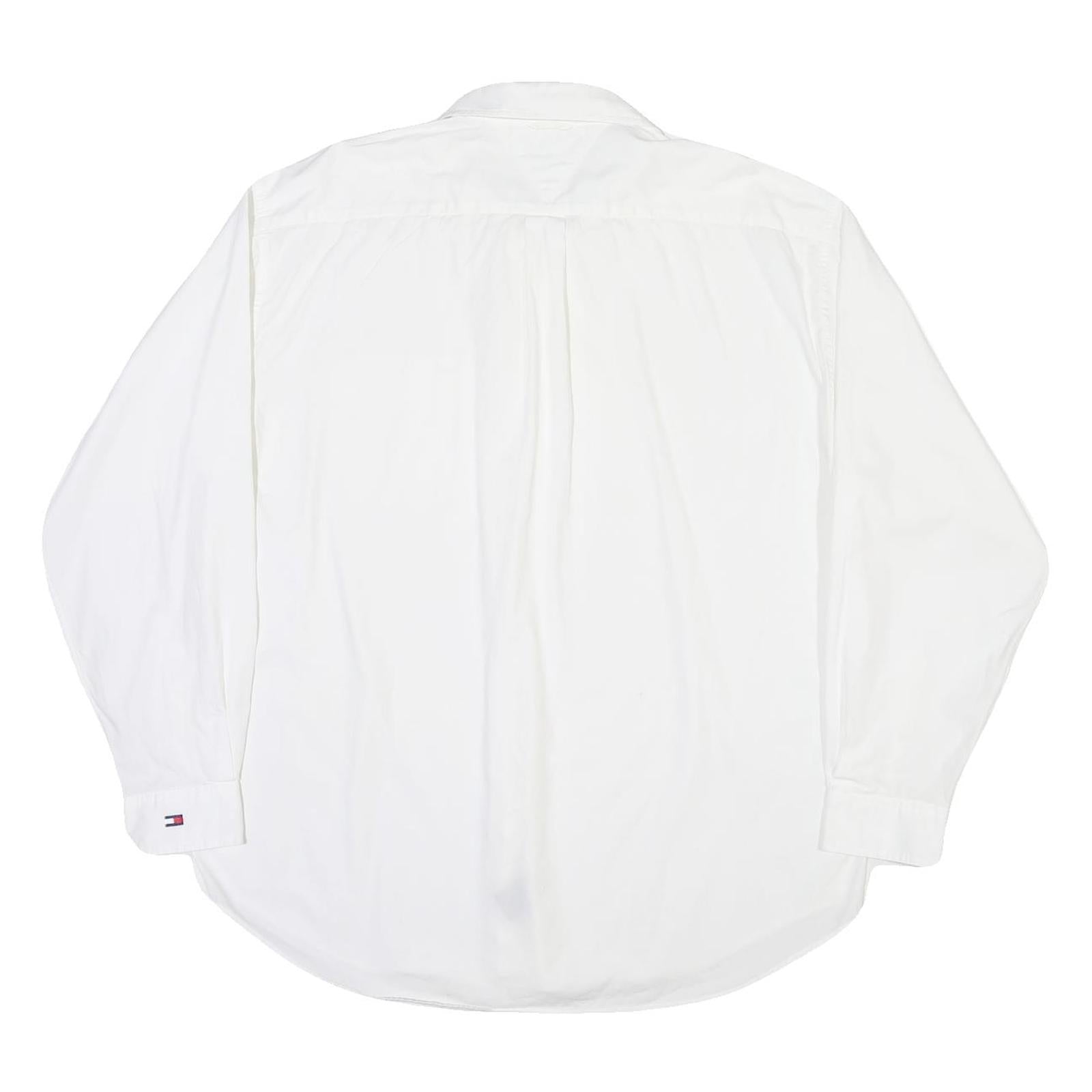 TOMMY HILFIGER Mens White Cotton Blend Shirt XL Classic Long Sleeve Button Down
