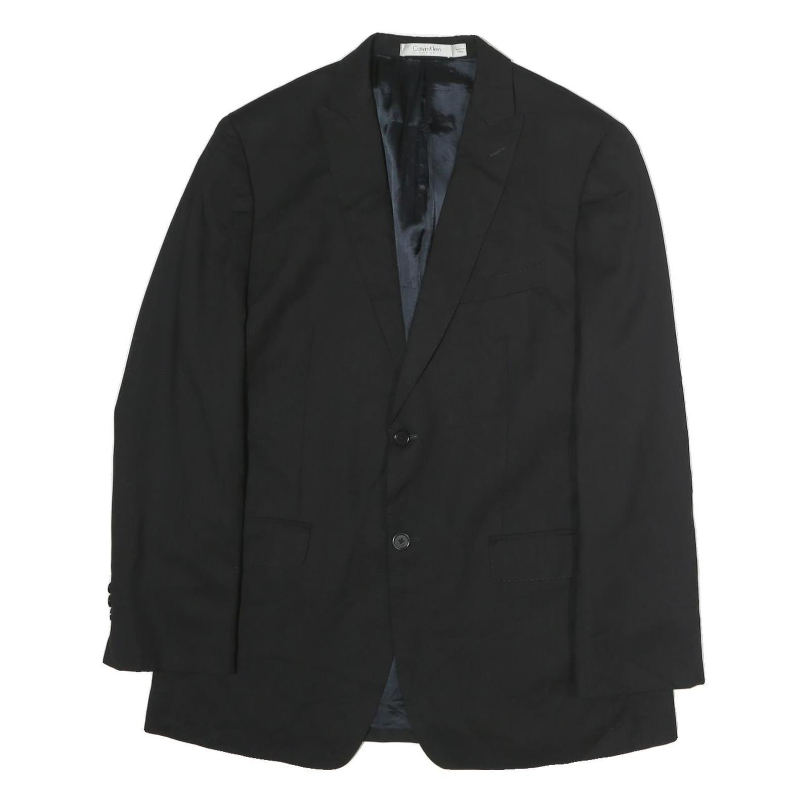 CALVIN KLEIN Mens Black Classic Jacket L Cotton Button Plain Formal Blazer