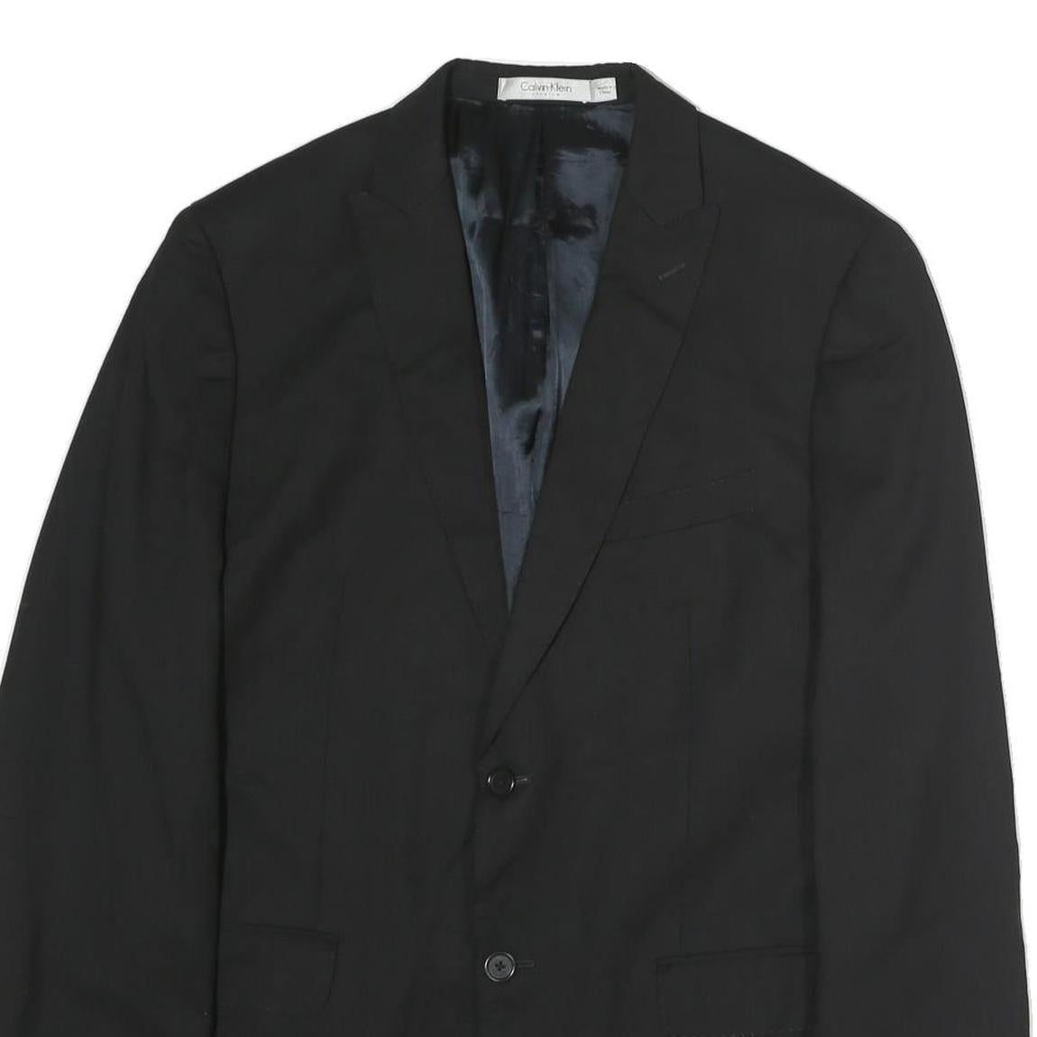 CALVIN KLEIN Mens Black Classic Jacket L Cotton Button Plain Formal Blazer