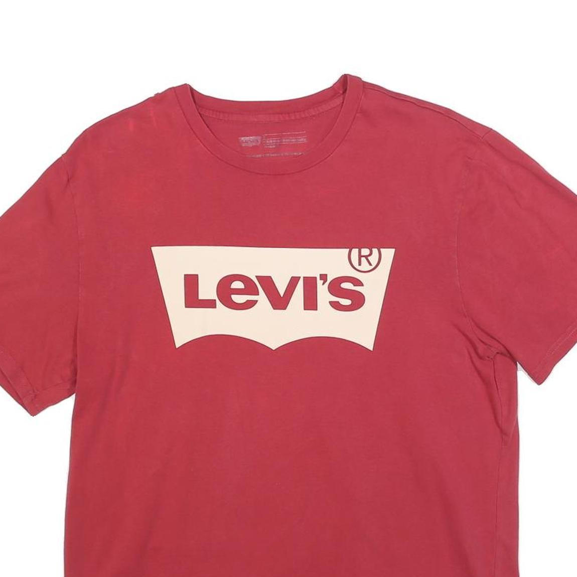 LEVI'S Mens Red Cotton Blend T-Shirt S Short Sleeve Crew Neck Logo Print