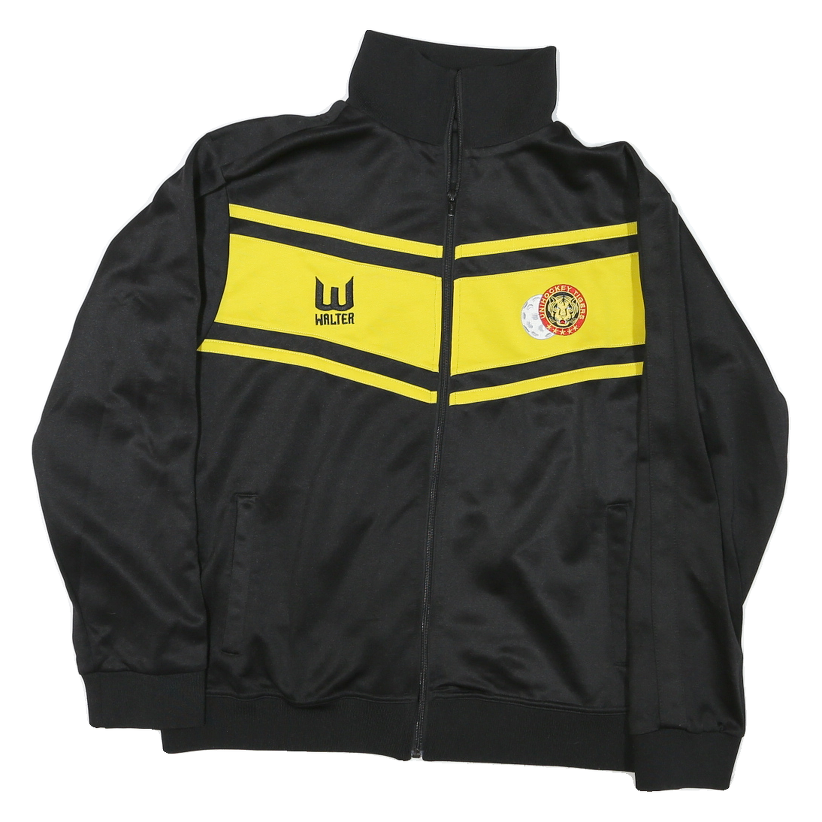 Mens Black & Yellow Sporty Track Jacket M Polyester Blend Zip Up Graphic Logo