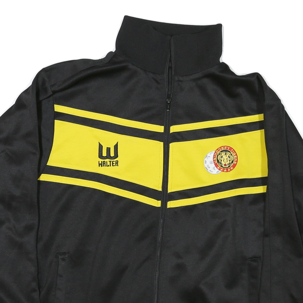 Mens Black & Yellow Sporty Track Jacket M Polyester Blend Zip Up Graphic Logo