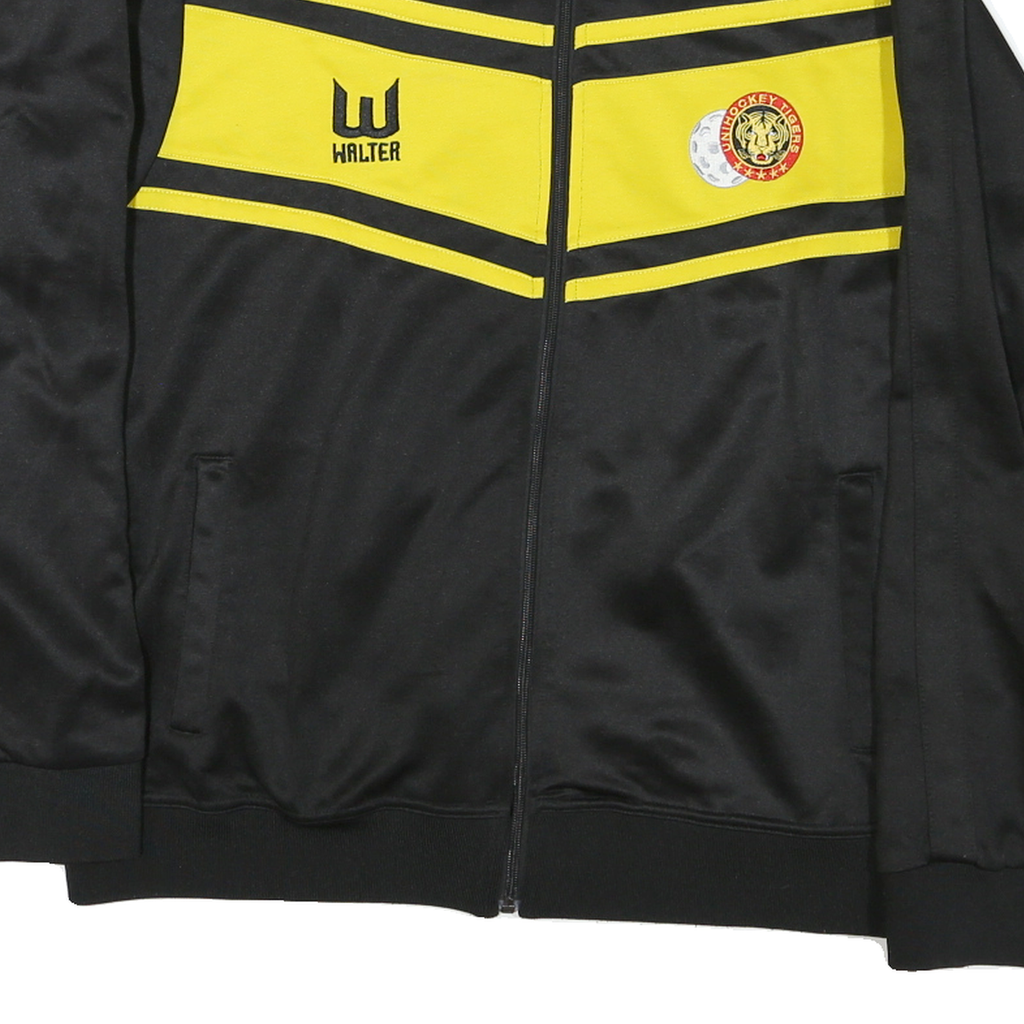 Mens Black & Yellow Sporty Track Jacket M Polyester Blend Zip Up Graphic Logo