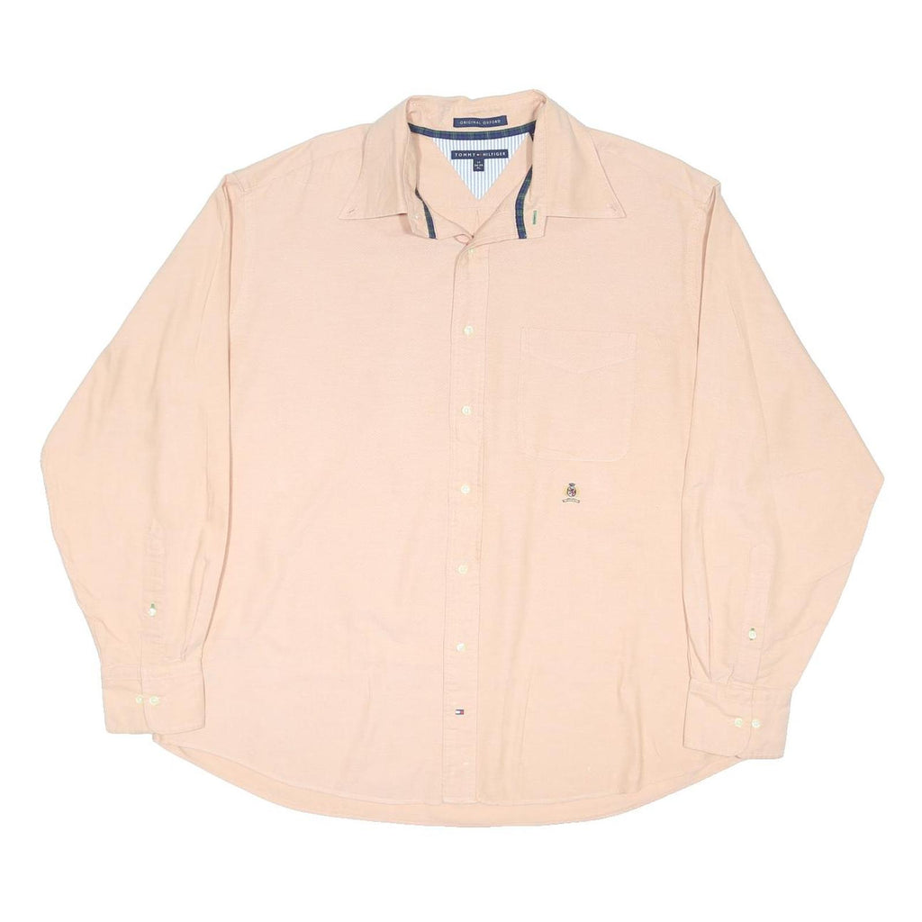 TOMMY HILFIGER Mens Peach Plain Shirt XL Cotton Blend Long Sleeve Button