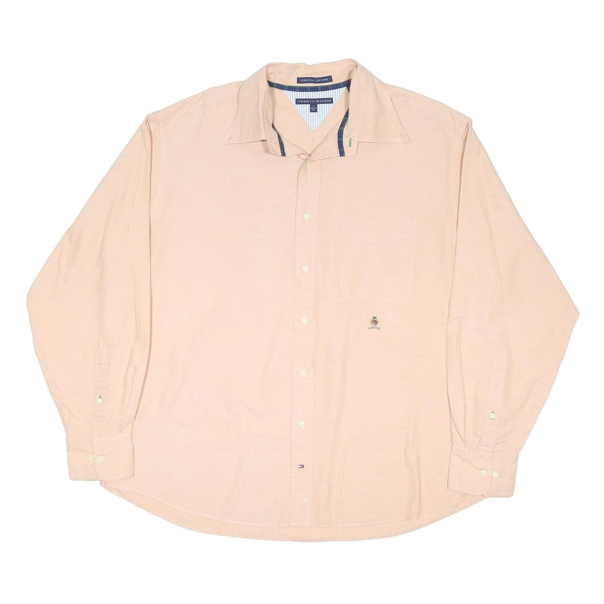 TOMMY HILFIGER Mens Peach Plain Shirt XL Cotton Blend Long Sleeve Button