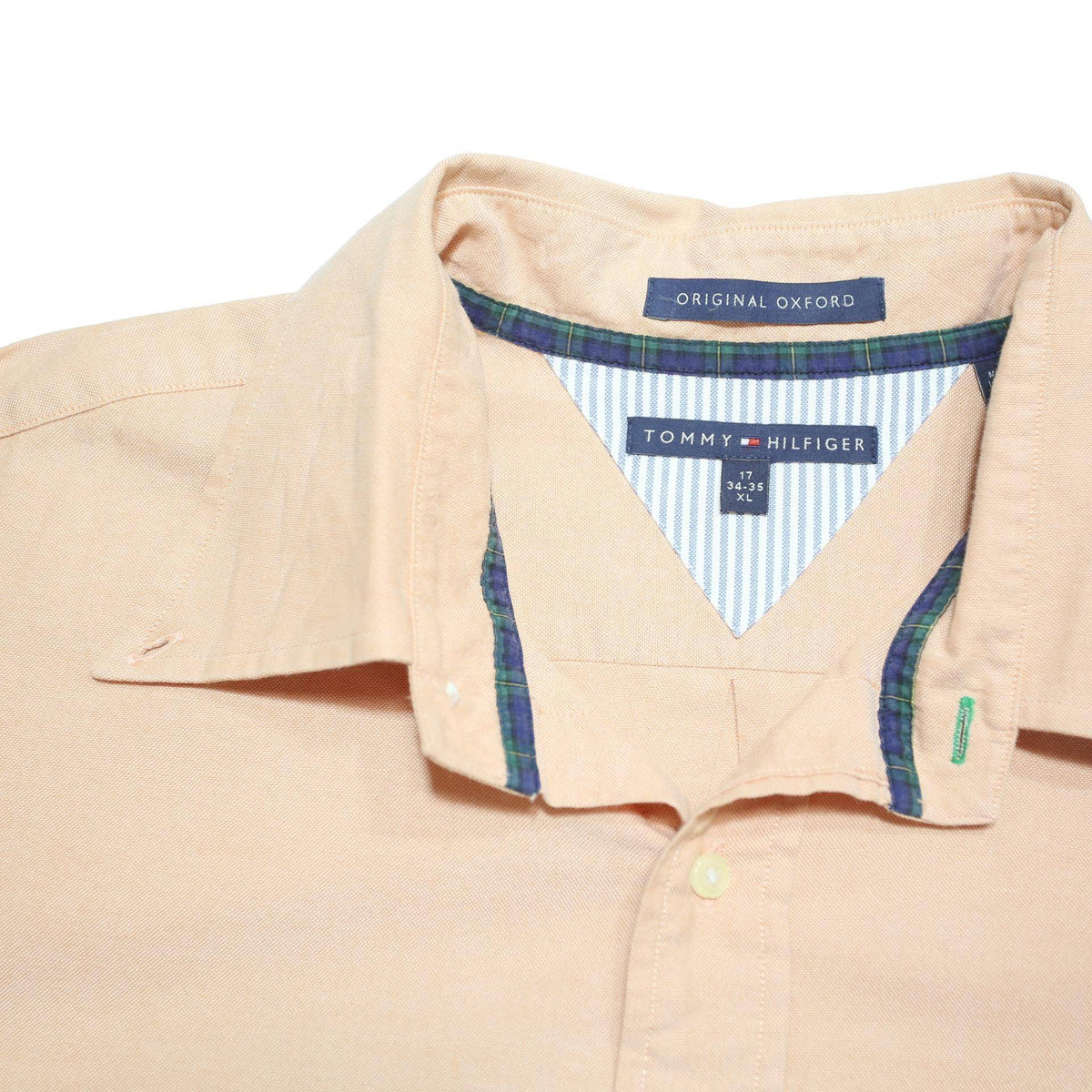 TOMMY HILFIGER Mens Peach Plain Shirt XL Cotton Blend Long Sleeve Button
