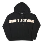 DKNY Womens Black Pullover Hoodie M Cotton Blend Drawstring Hood Pocket