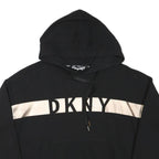 DKNY Womens Black Pullover Hoodie M Cotton Blend Drawstring Hood Pocket