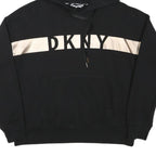 DKNY Womens Black Pullover Hoodie M Cotton Blend Drawstring Hood Pocket