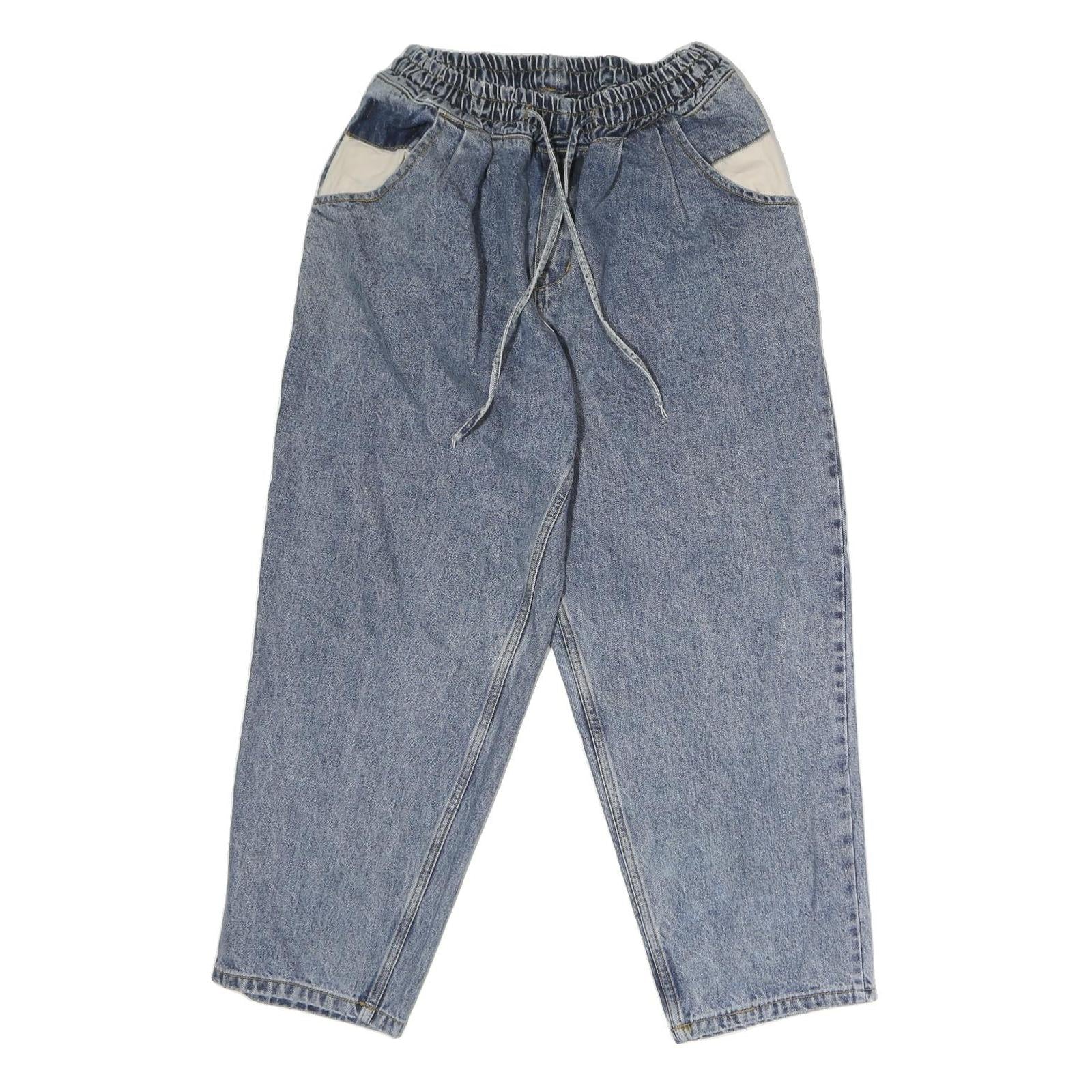 MM Womens Blue Relaxed Jeans Denim Light W26 L27 Elastic Waist Drawstring