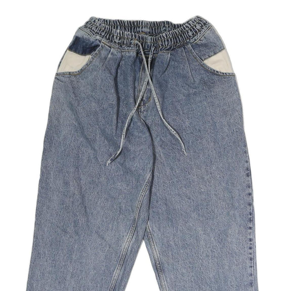 MM Womens Blue Relaxed Jeans Denim Light W26 L27 Elastic Waist Drawstring