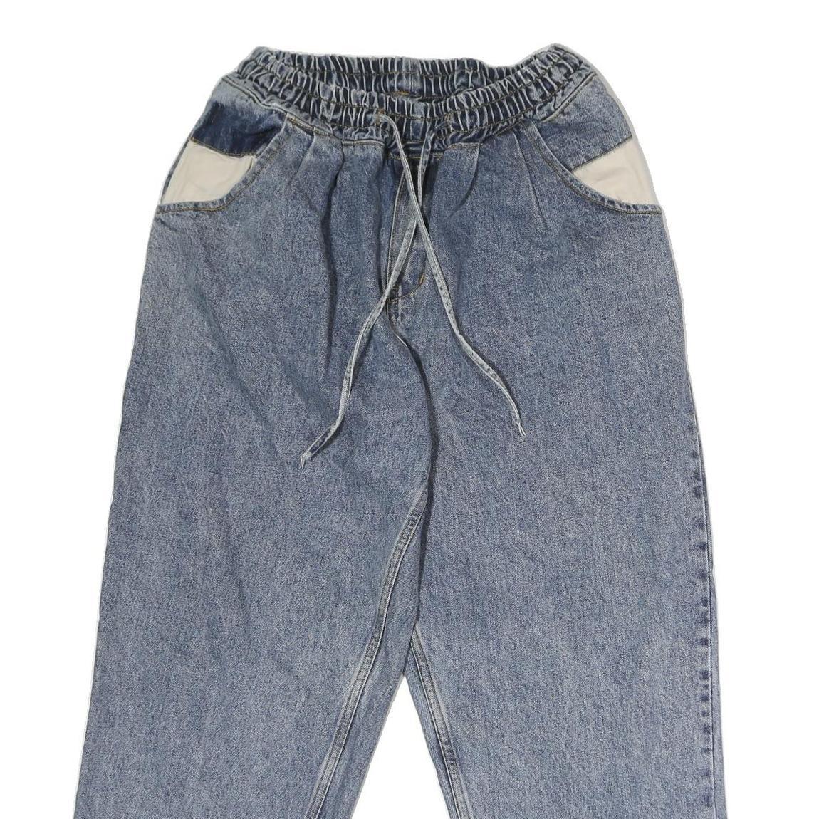 MM Womens Blue Relaxed Jeans Denim Light W26 L27 Elastic Waist Drawstring