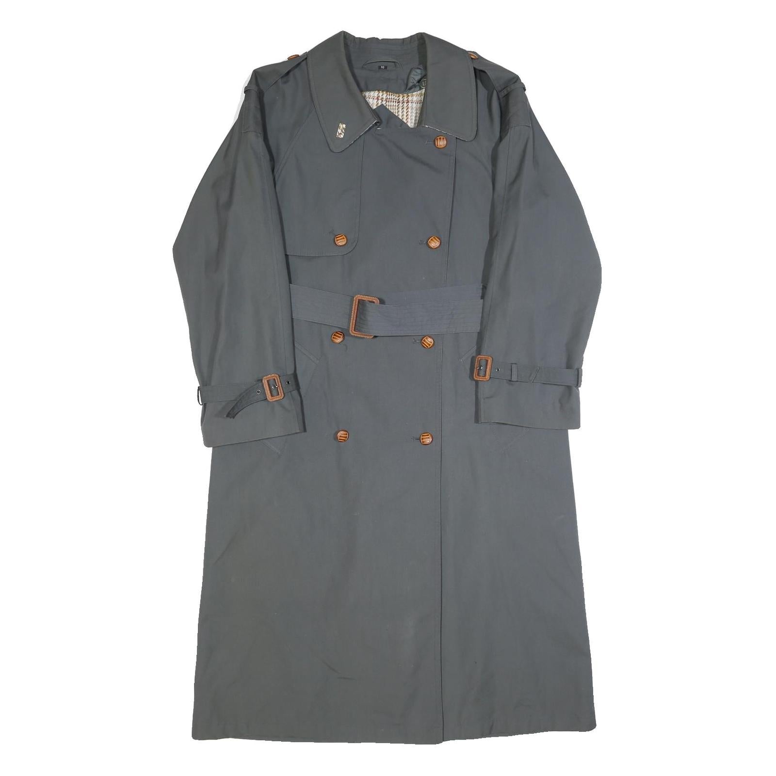 ENSIGN Womens Grey Button Jacket S Cotton Classic Trench Belted Long Sleeve