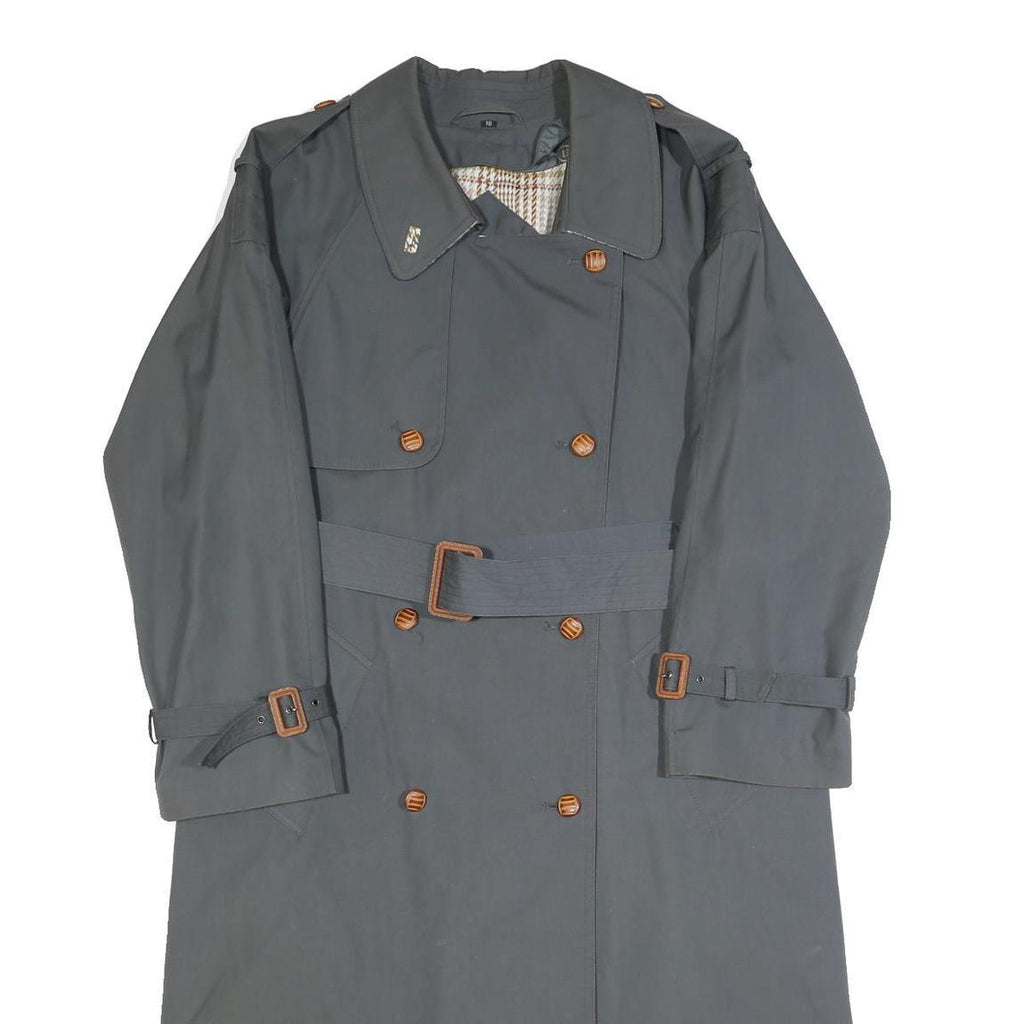 ENSIGN Womens Grey Button Jacket S Cotton Classic Trench Belted Long Sleeve