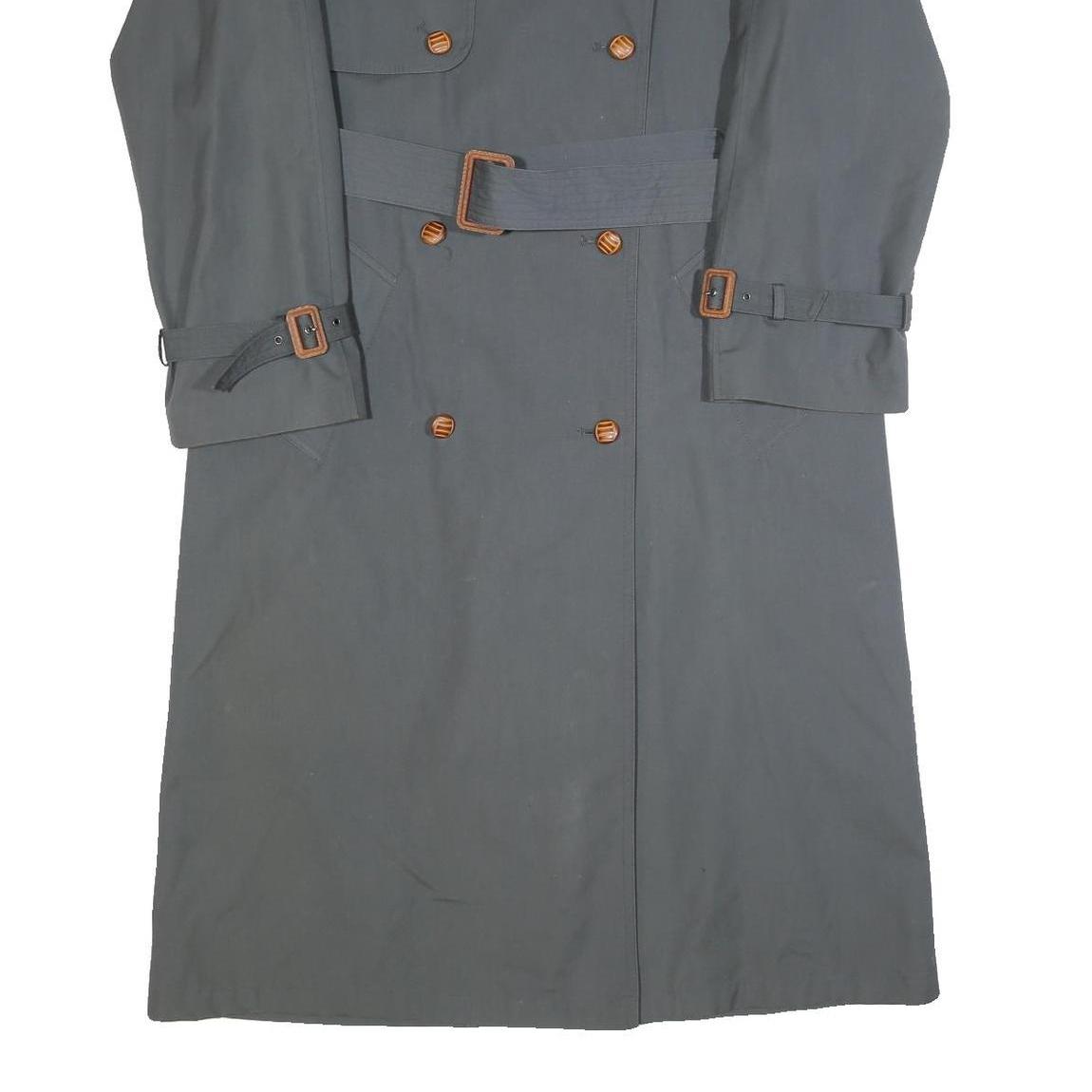 ENSIGN Womens Grey Button Jacket S Cotton Classic Trench Belted Long Sleeve